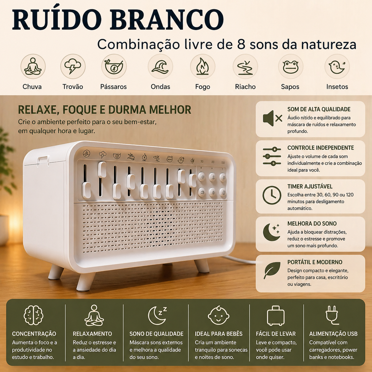 Difusor 4 em 1 com Ruído Branco